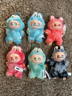 Plush Monster Lafufu Keychain Lot — Blue, Pink, Teal, Gray